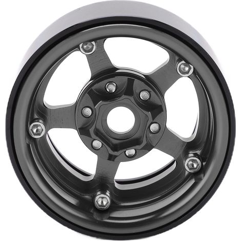 Jantes Beadlock 1,9 pouce en alliage d'aluminium, 5 trous, couleur argent, anti-taches, pour pneus RC. Moyeu de roue couleur titane. (1/5)
