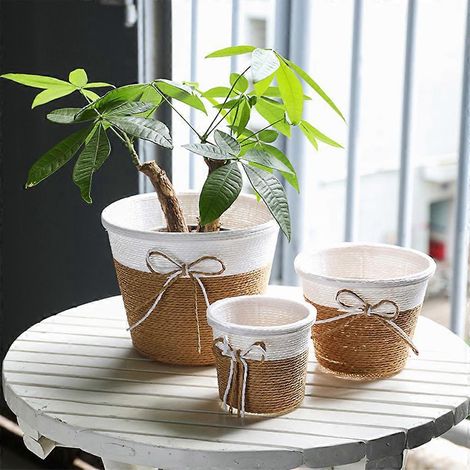 Support pour pot de fleurs en corde de jute tressée, pour intérieur et extérieur, décoration murale - rond 19,5 x 15 cm (1/4)