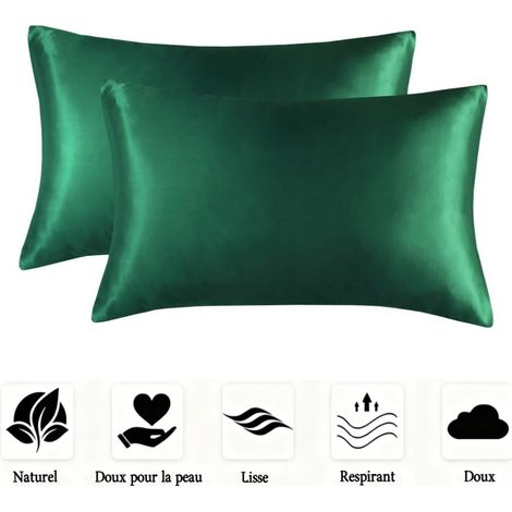 Lot de 2 taies d'oreiller en satin doux, lisses et infroissables pour homme et femme,Queen (20x30 Inch) (1/5)