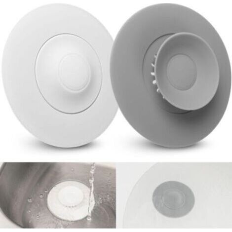 Pair Bouchon d'Écoulement Universel, 4 Unités, Ø 10 cm, Blanc + Gris, Silicone, Filtre Intégré pour Restes de Nourriture et Cheveux, Drains jusqu'à Ø 80 mm pour Évier, Lavabo, Baignoire, Filtres de Vi (1/5)