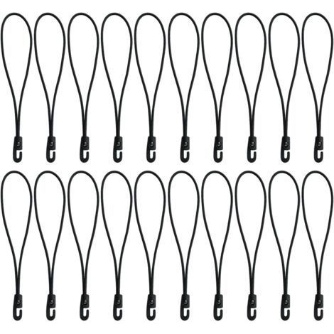 QORVA 20 Stück Gummiseile mit elastischen Haken, 26 cm lang, 4 mm dick, schwarz, ideal für kleine und Mini-Planen, Gepäck und Camping (1/5)
