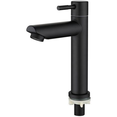 Pair Badezimmer-Waschtischarmatur, Einhebel-Kaltwasserhahn mit Auslauf, Standventil, Gesamthöhe: 18 cm, SCHWARZ (1/4)