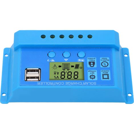 Régulateur de Charge Solaire PWM 12V/24V avec Affichage LCD et Ports USB, Contrôleur Intelligent Bleu (1/5)