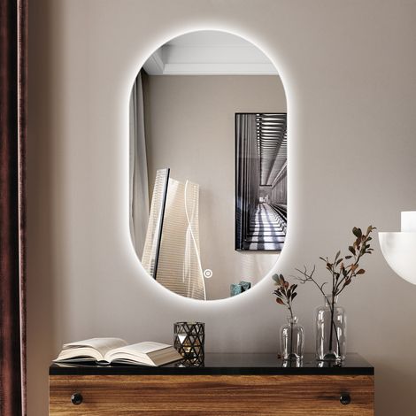 Boromal Badspiegel Oval mit Beleuchtung 50x90cm Bad Spiegel mit Licht Ovaler LED Spiegel mit Touch-Schalter, Dimmbar 3 Lichtfarbe Einstellbare (1/5)