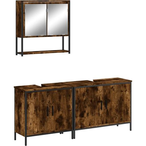 Maison Exclusive - 3-tlg. Badmöbel-Set Räuchereiche Holzwerkstoff