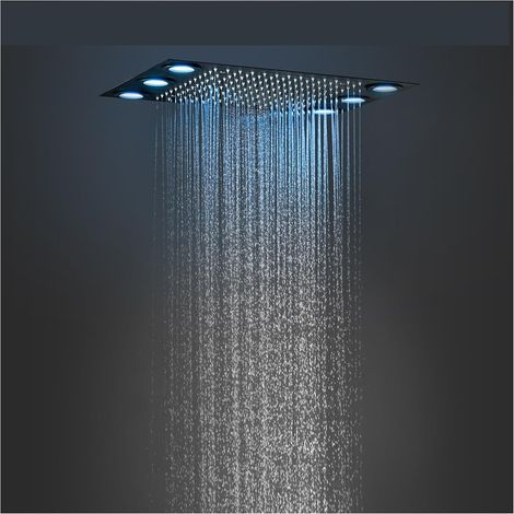 Ensemble de Douche mitigeur thermostatique intelli Panneau de pommeau de Douche Pluie Noir for Salle de Bain, Ensemble de Douche LED 20 x 14 Pouces, inverseur thermostatique avec système de Robinet à (1/5)