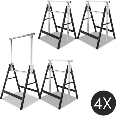 Randaco Tréteaux télescopiques Vendu par 4, tréteaux pliable métal, Noir, 7 hauteurs possibles (80-130cm) (1/4)