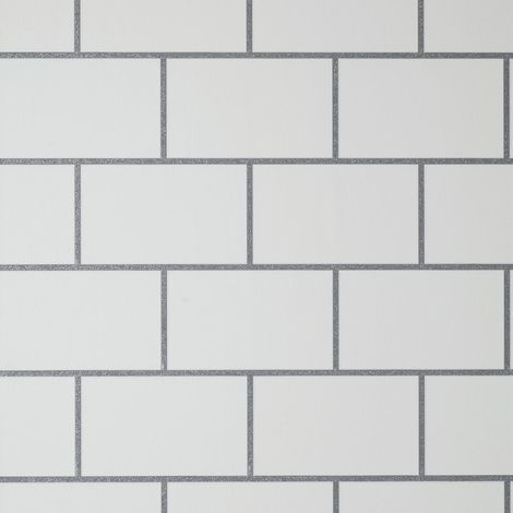Metro Tile Wallpaper Crown Silver White Metallic Textured Vinyl Glitter (1/3)