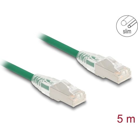 Delock Cable de red RJ45 Cat.6A macho a macho con pestillo curvo U/FTP Slim 5 m verde