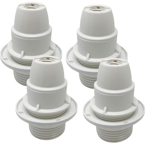 Lot de 4 Douille E14, Blanc, Céramique, Laiton, Filetage, Bague de Fixation, pour Luminaire Suspendu et Table