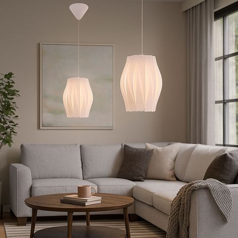 Pendelleuchte weiß Esszimmerleuchte hängend Hängelampe Wohnzimmer, Metall Kunststoff, 1x E27, DxH 30x150 cm, 2er Set