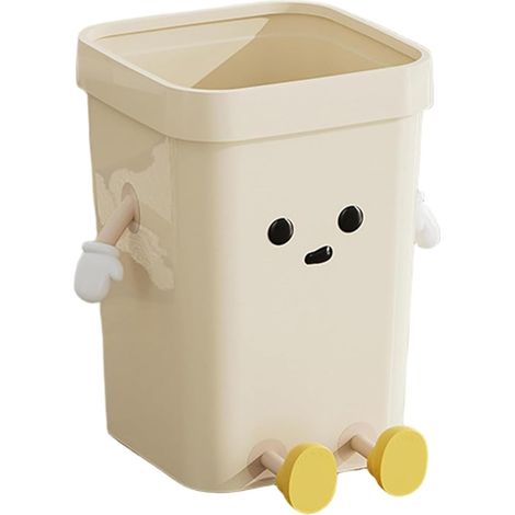 Poubelle de bureau 7L - Plastique PP beige - Design dessin animé avec membres - Ouverture supérieure pratique - Cuisine chambre salle de bain - 14x23x17,5 cm (1/5)