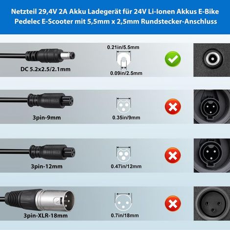 29,4V 2A Skateboard-Akkuladegerät, Netzteil für 25,2V, 25,9V und 24V Li-Ion-Scooter-Akkus, zum Laden von Lithium-Ionen-Akkus der Serie 7 mit 5,5mm/2,5mm DC-Stecker (1/4)
