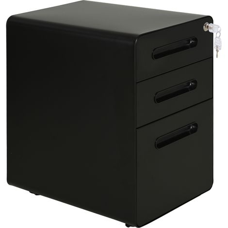 Classeur mobile 3 tiroirs verrouillable, bureau, classement suspendu, porte-stylo, meuble de bureau, noir, 39 x 48 x 59 cm (1/5)