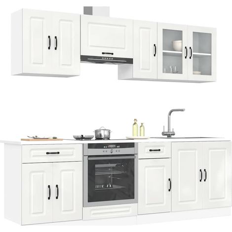 Ensemble d'armoires de cuisine 8 pcs Kalmar blanc brillant (1/5)