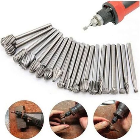 Ensemble de 20 fraises rotatives HSS, matrice de coupe en carbure de tungstène, queue de 3 mm (1/8 pouce), fraises Dremel pour le travail du bois, la découpe et le perçage. (1/5)