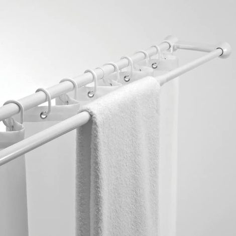 Barre Tringle pour Rideau de Douche ou Baignoire Double Extensible à Fixer en Alu 125-225cm Blanc (1/2)