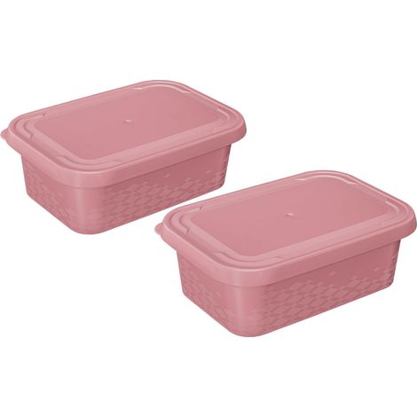 Lot de 2 boîtes de conservation en plastique sans BPA Rose (1/4)