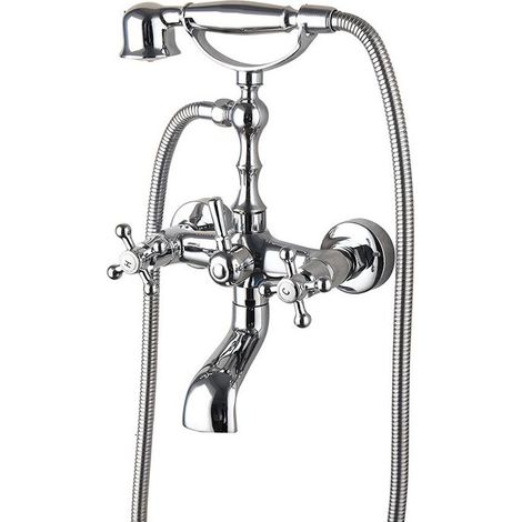 Robinet baignoire sur pied chromé avec douchette métal (1/5)