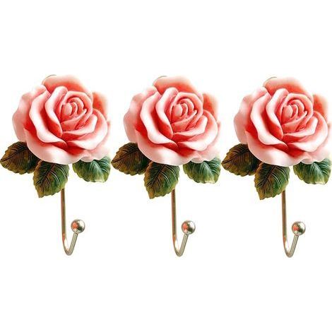 3 PCS Rose Résine Mur Crochets Mur Monté Créatif Fleur Fer Crochet pour Suspendre Manteau/Chapeau/Clé/Serviette/Sac À Main Crochets/Cintres Chambre Décoration Murale (1/5)