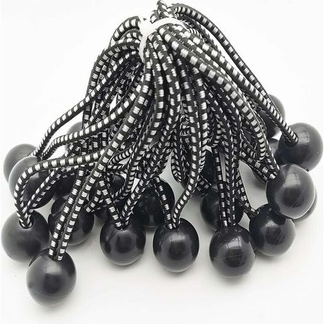 25 cuerdas elásticas de goma profesionales con bola (negras, 145 mm) para tiendas de campaña, lonas y carteles. Tensor de lona, correa elástica, soporte de lona, caucho de lona, tensor de caucho.- (1/5)