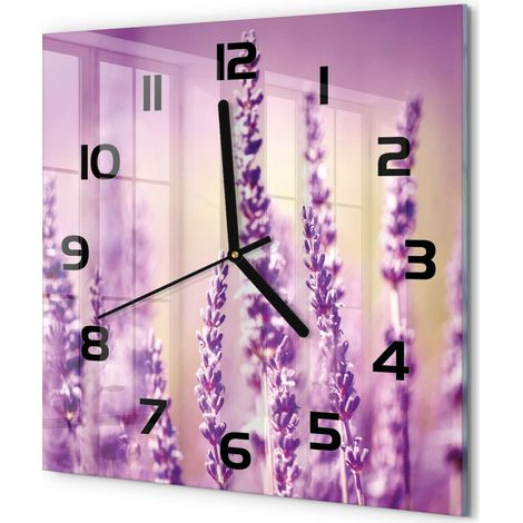 Horloge Murale Carrée Déco Intérieur Verre Trempé Silencieuse et Élégante Lavande 30x30 cm (1/5)