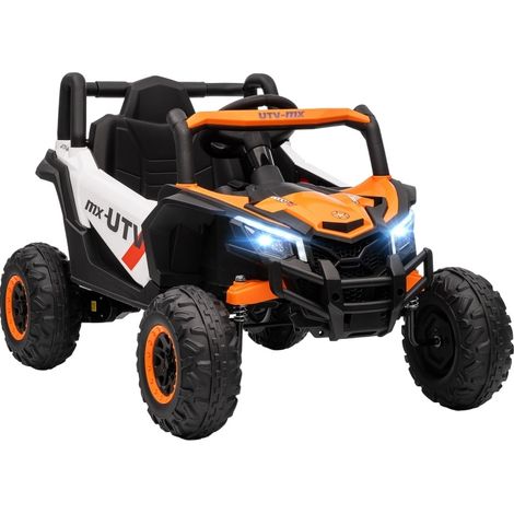 Voiture électrique enfant 12V orange avec télécommande, double moteur, démarrage doux, ceinture 2 points, LED, USB, musique et 4 roues motrices - CHICFURN (1/5)