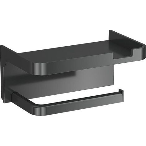 Moderner schwarzer Wand-Toilettenpapierhalter mit integrierter Ablage und Klebebefestigung