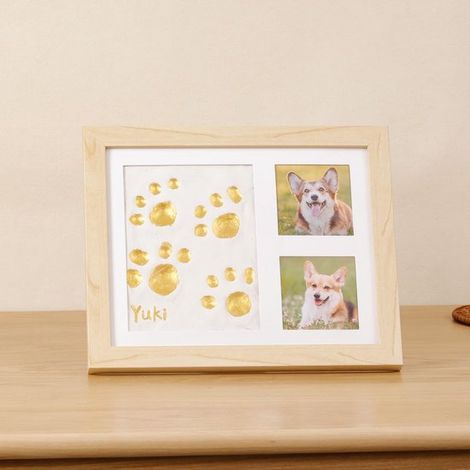 Marco de fotos con huellas de mascotas y kit de impresión en arcilla,Marco de madera para huellas de mascotas,recuerdo DIY para gatos y perros (1/4)