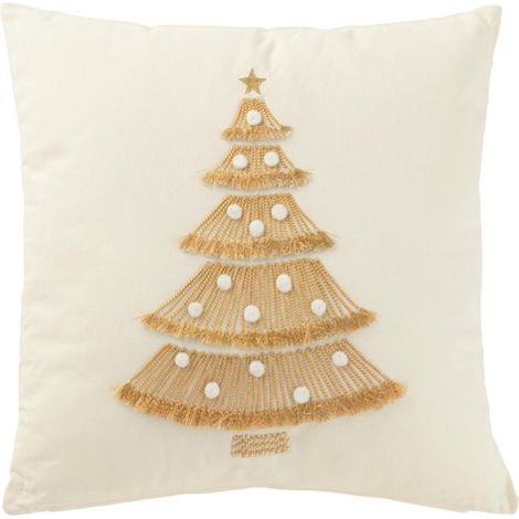 Coussin Déco Sapin "Franges" 45x45cm Blanc (1/3)