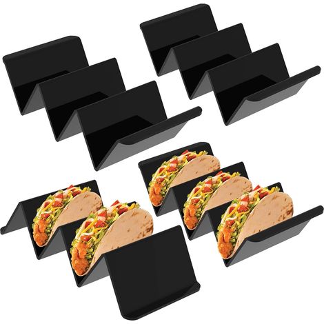 Lot de 4 Supports à taco en acrylique noir, design ondulé, pour hot-dog et sandwich, usage restaurant et maison