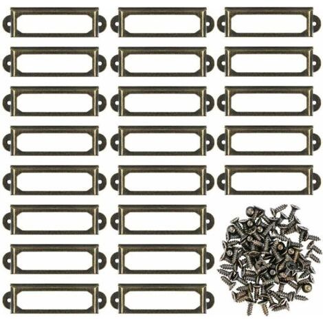 Porte-étiquettes métalliques pour meubles, tiroirs, armoires, cartes, plaques nominatives, cadres avec vis pour bureaux, étagères, supports, bronze, 50 unités (60 x 17 mm) (1/5)