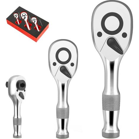 3Pcs Jeu de Clés à Cliquet 1/4'-3/8'-1/2', 72 dents (1/5)