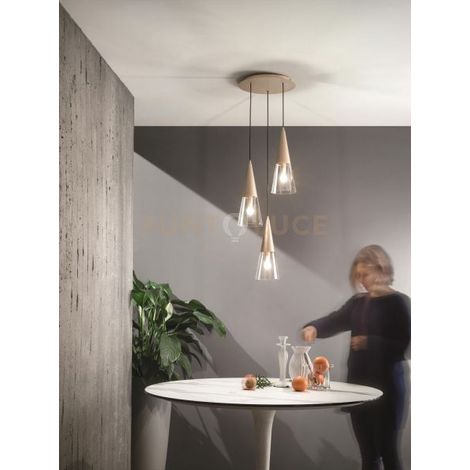 SOSPENSIONE TRENTO 3 LUCI ORO E TRASPARENTE ATTACCO E 14 BASE TONDA D.35CM