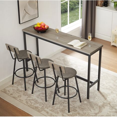 Set da bar 160x40x95,5 cm in legno e acciaio grigio e nero, facile da montare, FloraGrace (1/5)