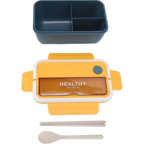 Boîte à bento portable de 1400 ml avec séparateur, grande capacité, compatible micro-ondes, de style japonais, idéale pour les étudiants et le bureau (bleu et jaune). (1/5)