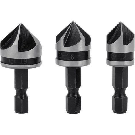 [JAMAIS UTILISÉ]3 pièces, foret à bois à tige hexagonale en acier au carbone, chanfrein à cinq tranchants, forets 12/16/19mm, pour le bois métallique (1/4)