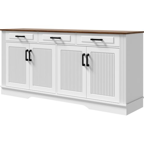 Buffet blanc en MDF avec 3 tiroirs et 4 portes, 160 x 40 x 75 cm (1/5)