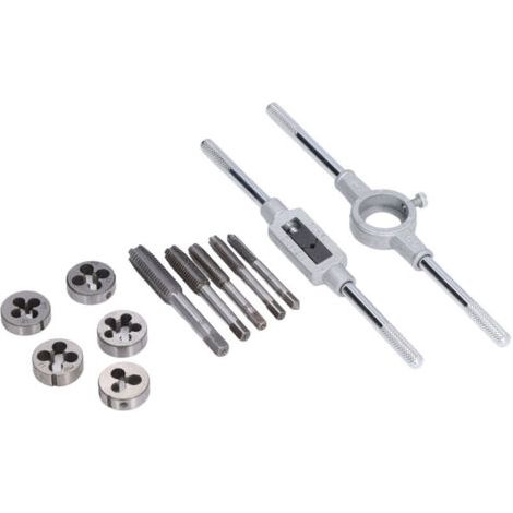 12 Pièces Kit de Tarauds et Filières avec Clé à Main pour Réparation Auto et Meubles
