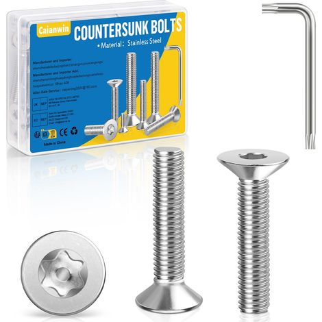 Lot de 20 vis à tête fraisée M4 x 16 mm en acier inoxydable avec clé Torx 304 pour machines, appareils et meubles (1/5)