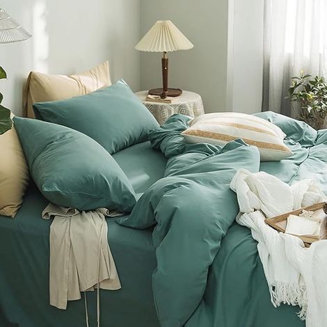 Housse de Couette 220x240 Taie d'oreiller 65x65 Bleu Canard (1/3)