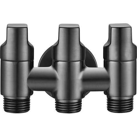 Edelstahl-Bidet-3-Wege-Wasserumleitungs-Winkelventil mit unabhängigem Auslass plus Metall-Drehgriff, G1/2-Gewinde, kompatibel mit Badezimmer-WC-Sprühgerät (schwarzgrau) (1/4)