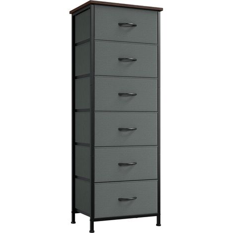 Stoffkommode mit 6 Schubladen, Kohlegrau, 42x30x115 cm (1/5)