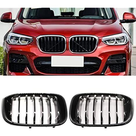 2 pièces voiture maille noir brillant grilles de course capot avant calandre pour BMW X3 G01 X4 G02 2018 2019 2020 (1/4)