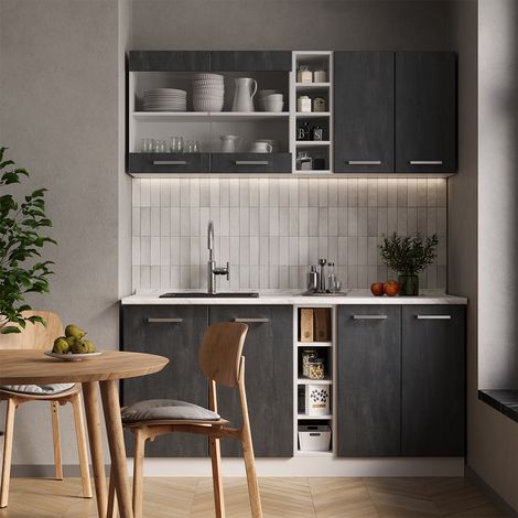 Cocina versátil R-Line, Hormigón negro/blanco, 160 cm ET Antracita, Vicco