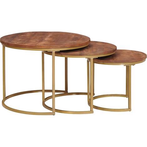 Mesas de Café Nido 3 pcs Madera maciza de mango y acero vidaXL