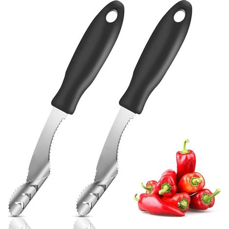 pièces Évideur de piments jalapeños en acier inoxydable avec lame dentelée et poignée en caoutchouc. Permet d'enlever les graines ou de couper le haut des légumes pour les poivrons grillés au barbecue (1/5)