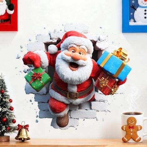 Stickers muraux de Noël créatifs, stickers muraux Père Noël, pour décorer la chambre, le salon et le couloir. (1/4)