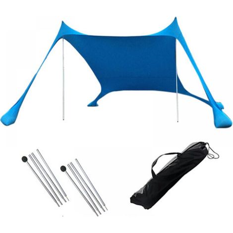 Tente de plage pliable avec 2 poteaux et 1 sac de transport, idéale pour la plage, le camping et les activités de plein air (bleu), 300 x 300 x 200 cm