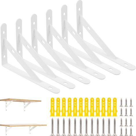 6 Pièces - Équerre étagère - Support mural - Structure triangulaire 90 degrés - Acier inoxydable blanc pour cuisine salle de bain bibliothèque 15x9,5x1,6 cm (1/5)